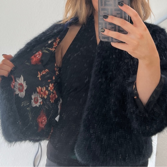 Navy ARATTA Fur Jacket Reversible Floral Lining - Picture 3 of 8